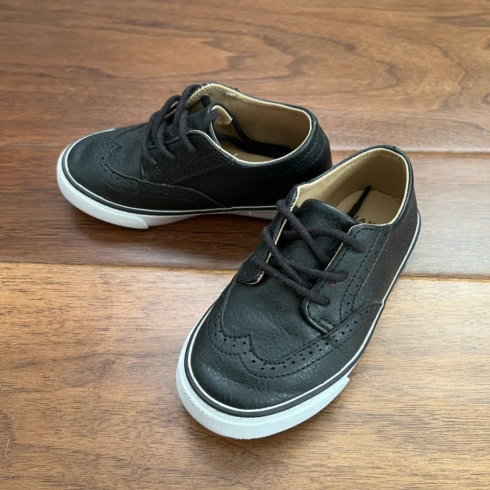 Janie and Jack Black Kids Dress Shoes with White Soles